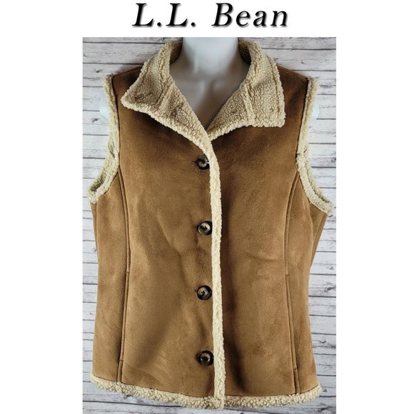 L.L. Bean Jackets & Blazers - L.L. Bean Faux Suede Sherpa Vest Jacket Size Small